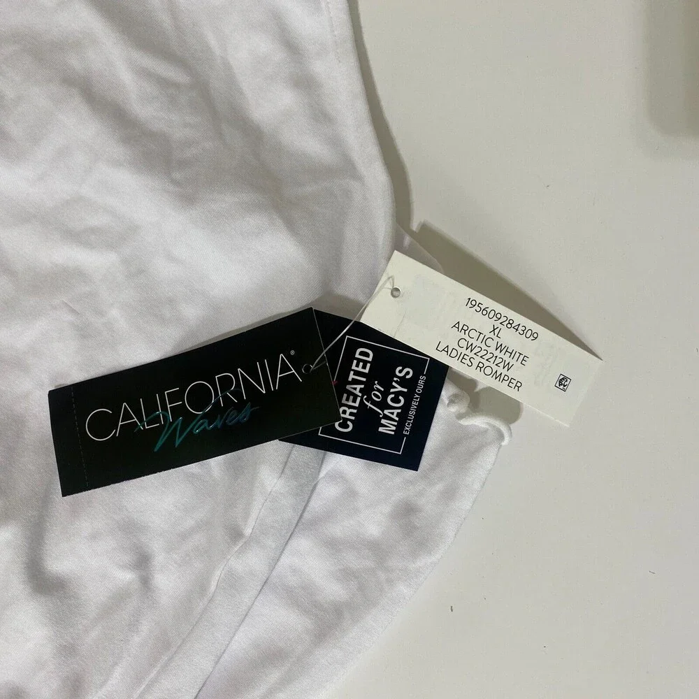 CALIFORNIA WAVES Romper Cover up Drawstring Waist Size XL White Retail $29.99
